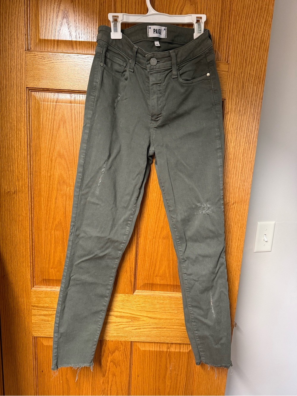 PAIGE olive green skinny jeans